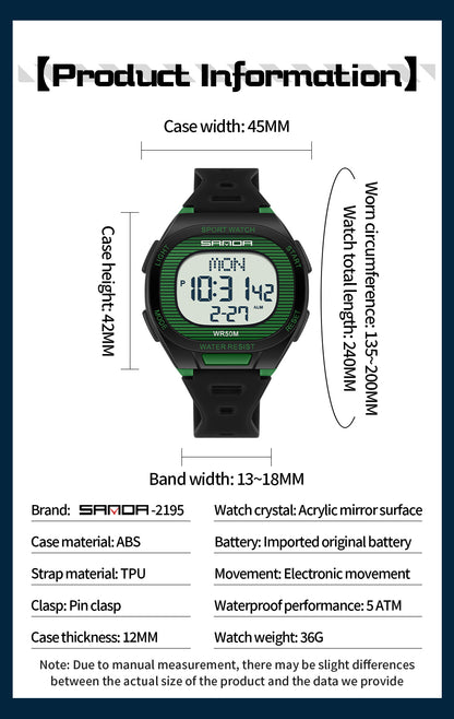 Luxury Digital Watch for Men and Women, LED Waterproof Sports Watch, Multifunctional Military Style