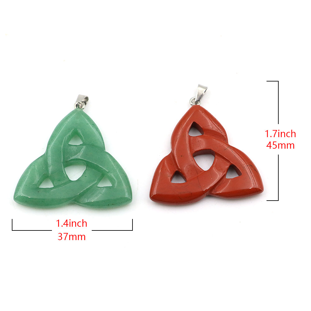 Natural Stone Irish Celtic Knot Pendant, Reiki Healing Crystal, Triangle Flower Amulet for DIY Jewelry Making Necklace
