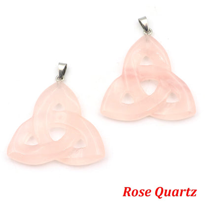 Natural Stone Irish Celtic Knot Pendant, Reiki Healing Crystal, Triangle Flower Amulet for DIY Jewelry Making Necklace