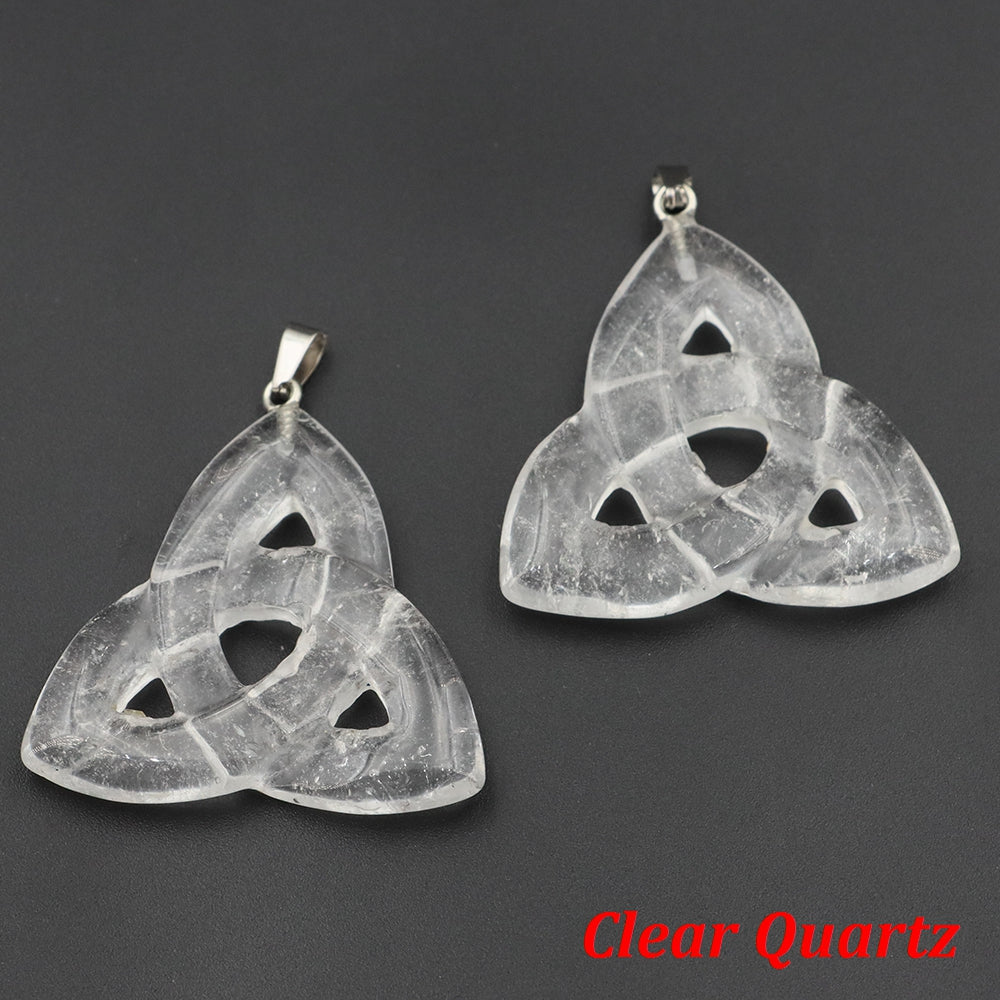 Natural Stone Irish Celtic Knot Pendant, Reiki Healing Crystal, Triangle Flower Amulet for DIY Jewelry Making Necklace