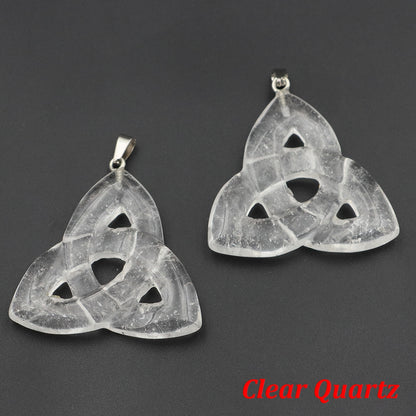 Natural Stone Irish Celtic Knot Pendant, Reiki Healing Crystal, Triangle Flower Amulet for DIY Jewelry Making Necklace