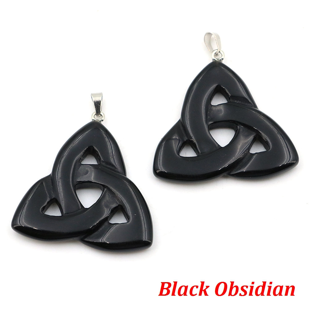 Natural Stone Irish Celtic Knot Pendant, Reiki Healing Crystal, Triangle Flower Amulet for DIY Jewelry Making Necklace