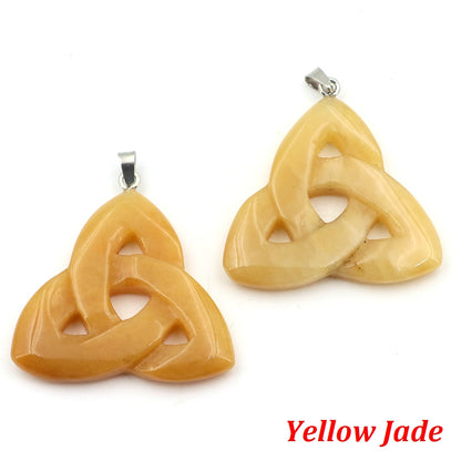 Natural Stone Irish Celtic Knot Pendant, Reiki Healing Crystal, Triangle Flower Amulet for DIY Jewelry Making Necklace