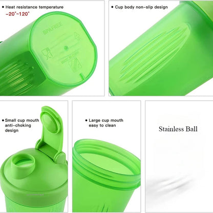 BPA Free Shaker Bottle with Stainless Steel Ball Leakproof Protein Shaker for Gym,Workout & Sports Mixes Powder Smoothly