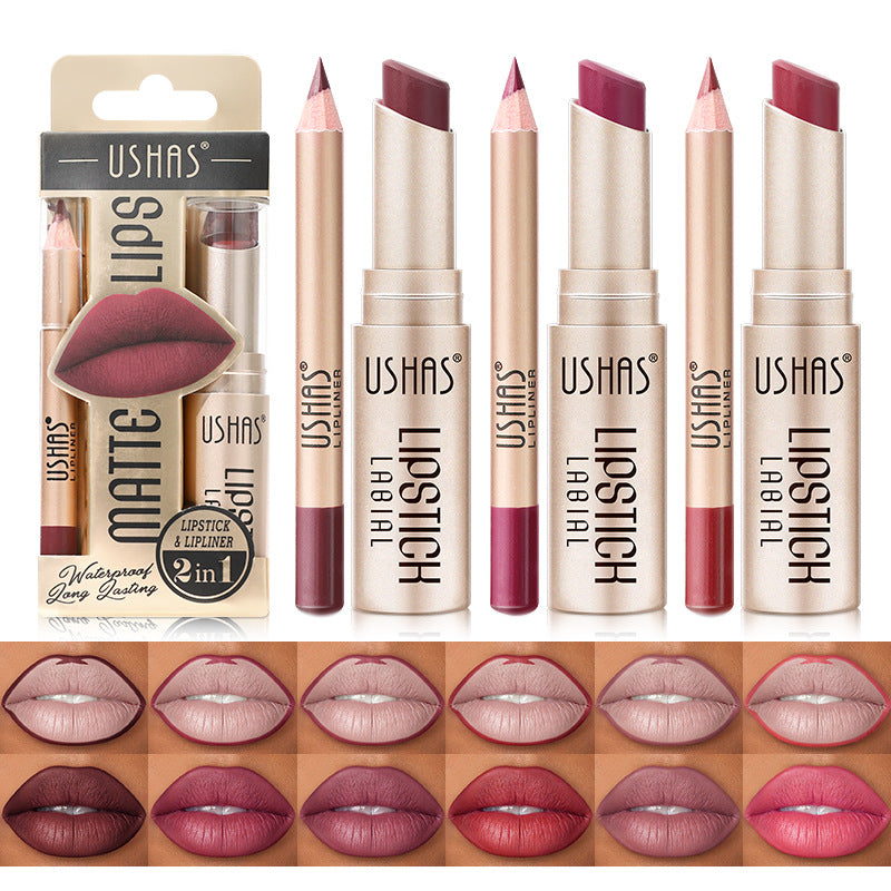 Matte Lipstick Long Lasting Lipstick Set Easy Coloring, Color Lip Liner Combo, Waterproof Velvet Lip Gloss Lipstick