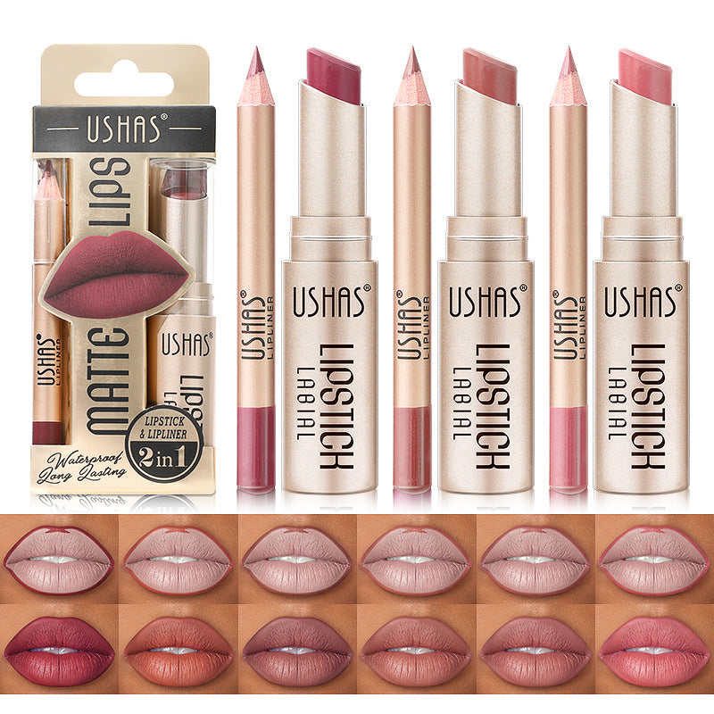 Matte Lipstick Long Lasting Lipstick Set Easy Coloring, Color Lip Liner Combo, Waterproof Velvet Lip Gloss Lipstick
