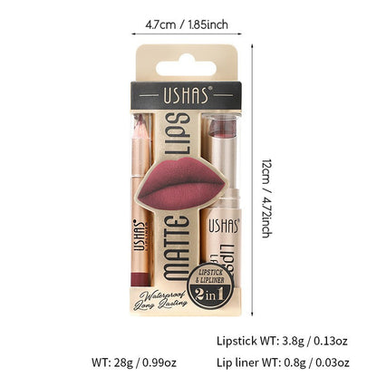 Matte Lipstick Long Lasting Lipstick Set Easy Coloring, Color Lip Liner Combo, Waterproof Velvet Lip Gloss Lipstick