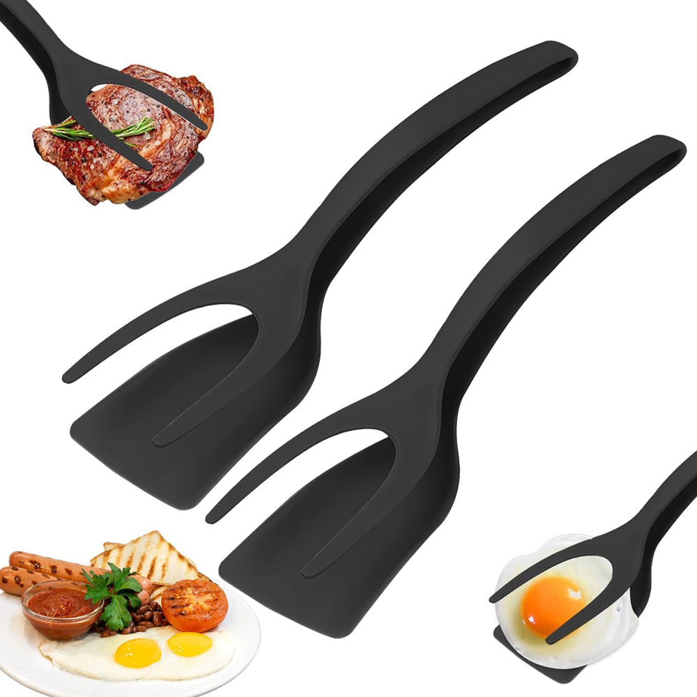 2 in 1 Grip Flip Spatula Tongs & Egg Flipper Spatula Nylon Non Stick Coating for Pancakes