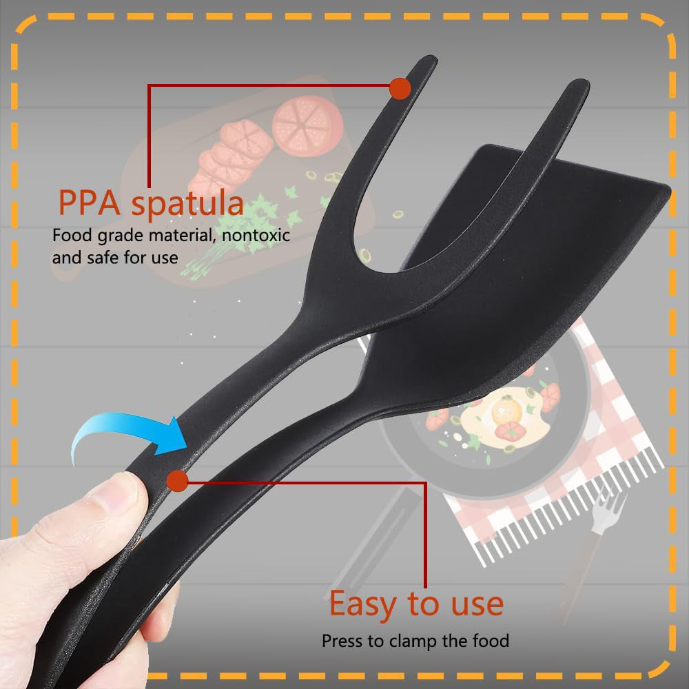 2 in 1 Grip Flip Spatula Tongs & Egg Flipper Spatula Nylon Non Stick Coating for Pancakes