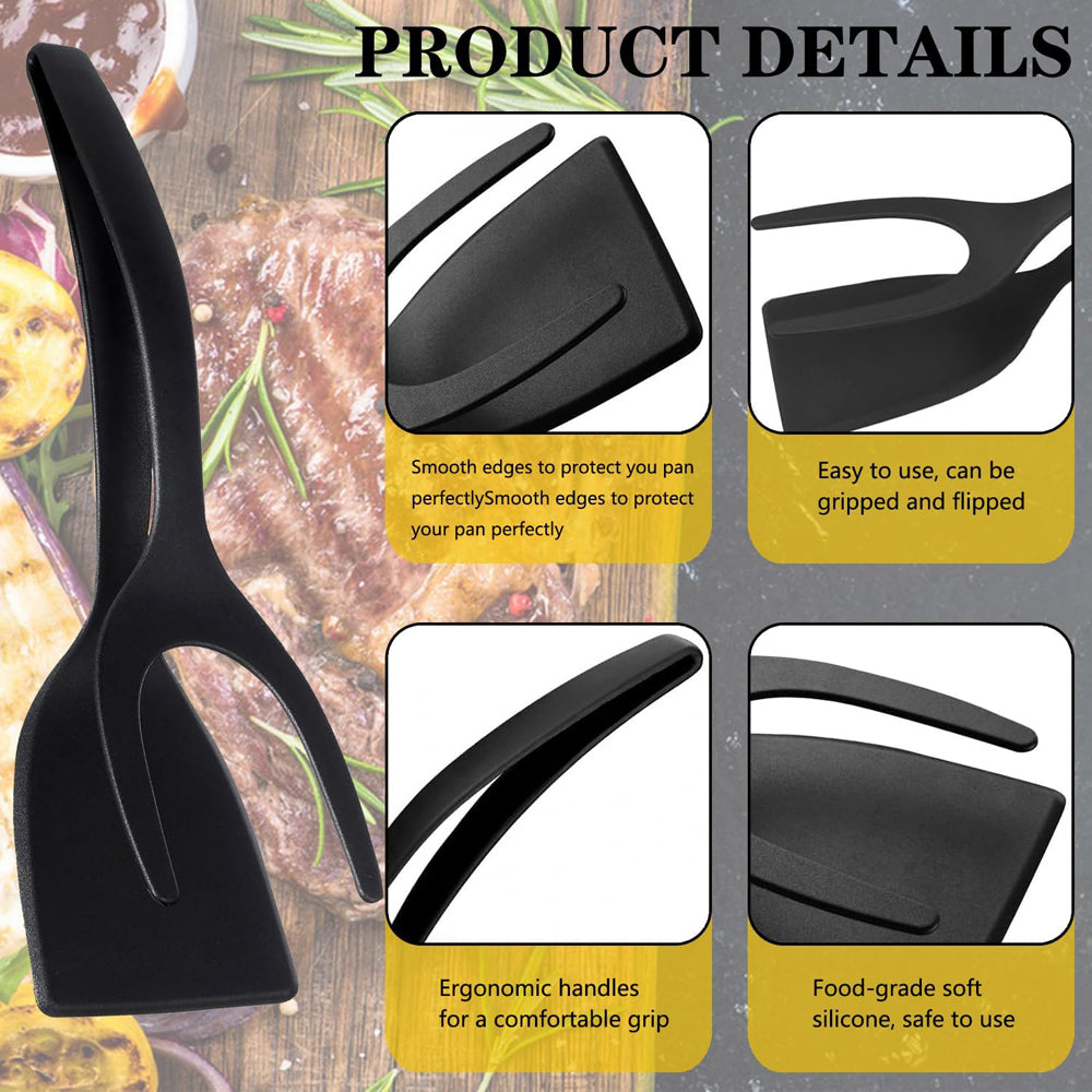 2 in 1 Grip Flip Spatula Tongs & Egg Flipper Spatula Nylon Non Stick Coating for Pancakes
