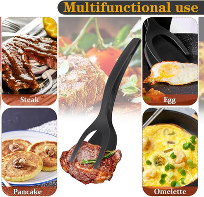 2 in 1 Grip Flip Spatula Tongs & Egg Flipper Spatula Nylon Non Stick Coating for Pancakes