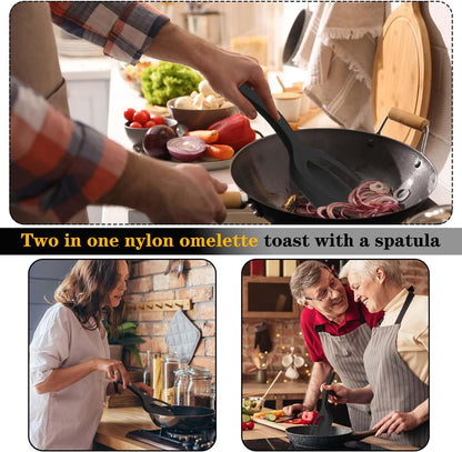 2 in 1 Grip Flip Spatula Tongs & Egg Flipper Spatula Nylon Non Stick Coating for Pancakes