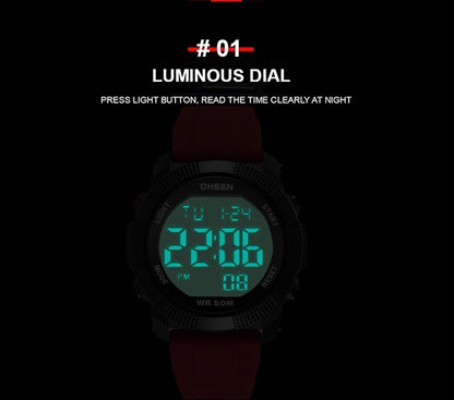 Digital Mens Watches 50M Waterproof, G Style Outdoor Sport Watch for Men, Red Tactical Electronic Wristwatch Gift