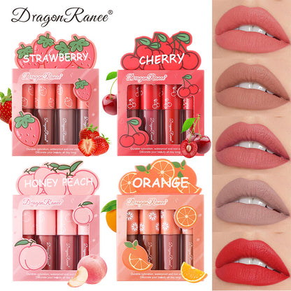 Mini Velvet Matte Lip Gloss Set, 4-Piece Non-Fading Lip Tint Kit, Long-Lasting Fruit Scented Smooth and Lightweight