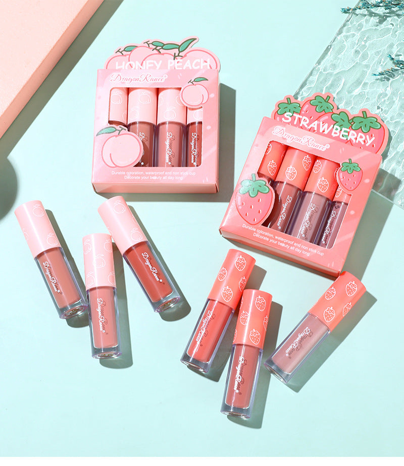 Mini Velvet Matte Lip Gloss Set, 4-Piece Non-Fading Lip Tint Kit, Long-Lasting Fruit Scented Smooth and Lightweight