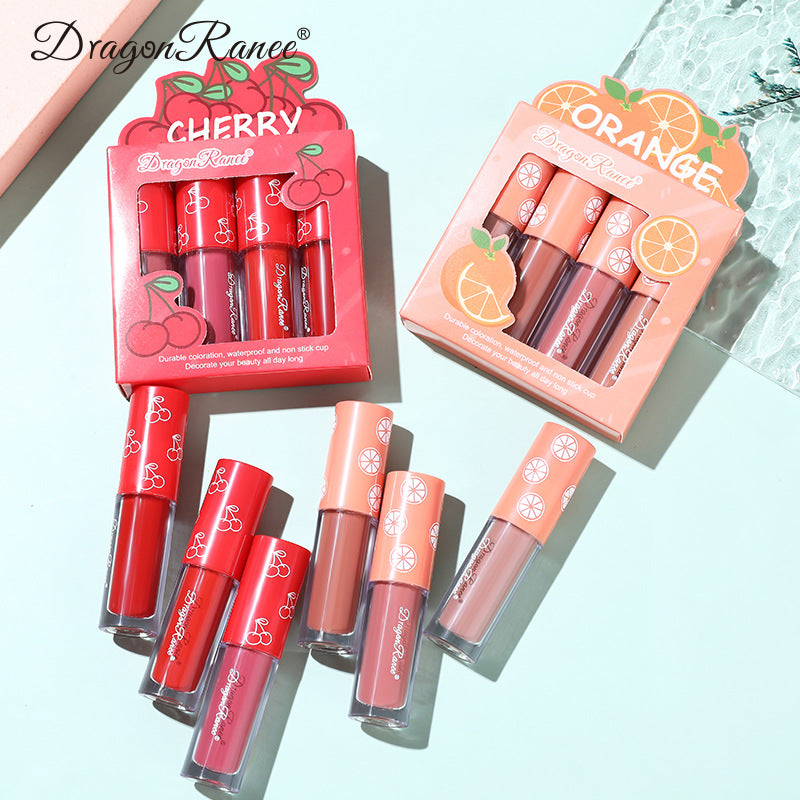 Mini Velvet Matte Lip Gloss Set, 4-Piece Non-Fading Lip Tint Kit, Long-Lasting Fruit Scented Smooth and Lightweight