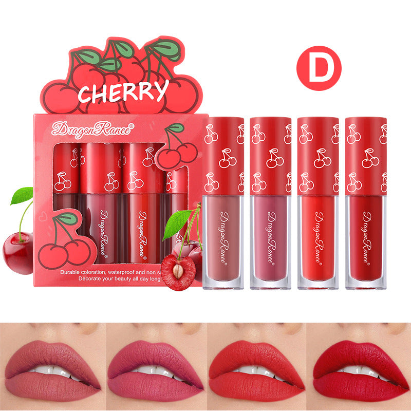Mini Velvet Matte Lip Gloss Set, 4-Piece Non-Fading Lip Tint Kit, Long-Lasting Fruit Scented Smooth and Lightweight