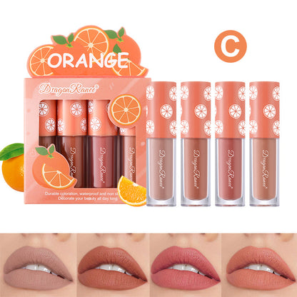 Mini Velvet Matte Lip Gloss Set, 4-Piece Non-Fading Lip Tint Kit, Long-Lasting Fruit Scented Smooth and Lightweight