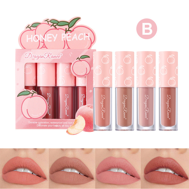 Mini Velvet Matte Lip Gloss Set, 4-Piece Non-Fading Lip Tint Kit, Long-Lasting Fruit Scented Smooth and Lightweight