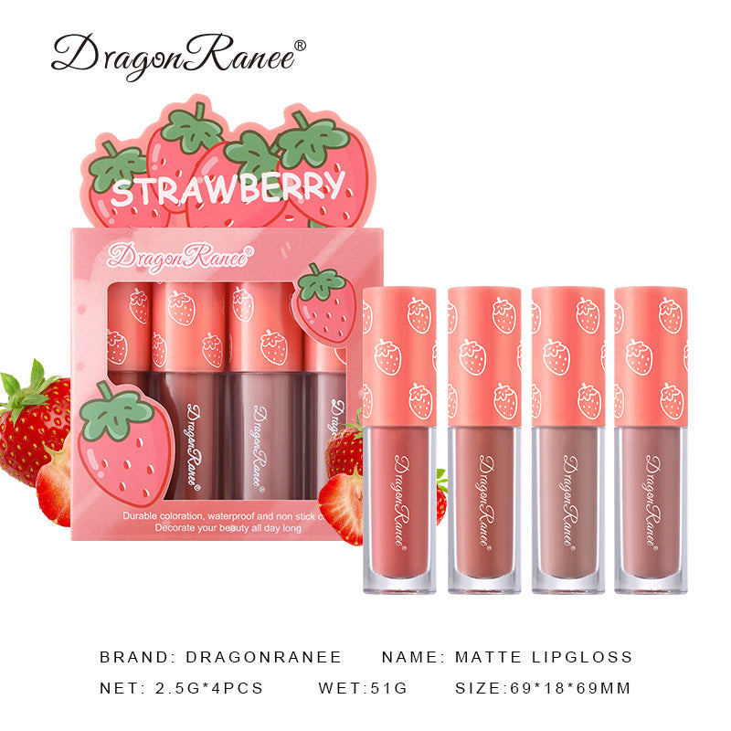 Mini Velvet Matte Lip Gloss Set, 4-Piece Non-Fading Lip Tint Kit, Long-Lasting Fruit Scented Smooth and Lightweight