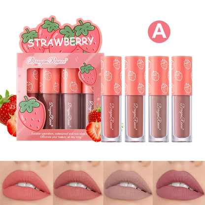 Mini Velvet Matte Lip Gloss Set, 4-Piece Non-Fading Lip Tint Kit, Long-Lasting Fruit Scented Smooth and Lightweight