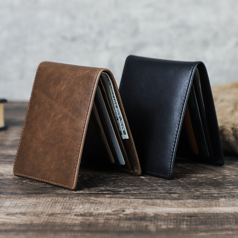 Casual Card Holder Slim Wallets for Men, Genuine Leather Bifold Mini Wallet, Thin Money Bag Male Purse