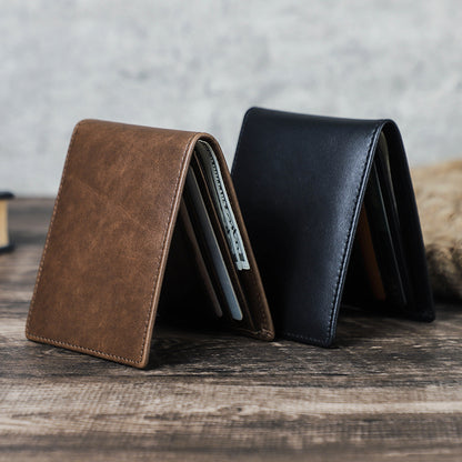 Casual Card Holder Slim Wallets for Men, Genuine Leather Bifold Mini Wallet, Thin Money Bag Male Purse