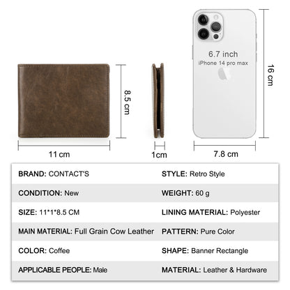 Casual Card Holder Slim Wallets For Men Genuine Leather Bifold Mini Wallet Thin Money Bag Male Purs 3