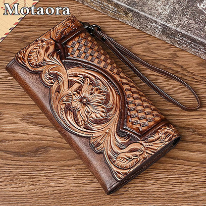 Genuine Leather Long Ladies Wallets For Woman, MOTAORA Vintage Embossed Women's Wallet, Clutch Purse Organizer