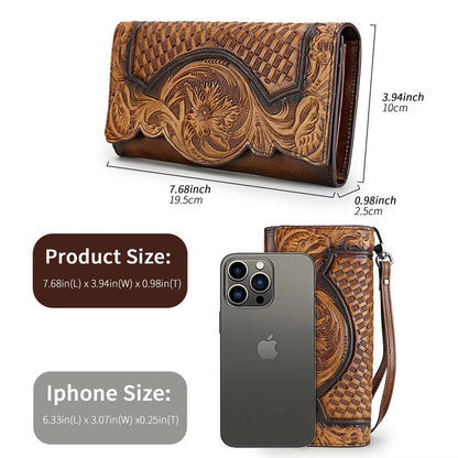 Genuine Leather Long Ladies Wallets For Woman, MOTAORA Vintage Embossed Women's Wallet, Clutch Purse Organizer