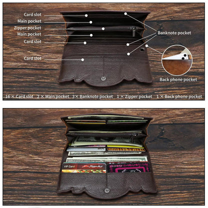 Genuine Leather Long Ladies Wallets For Woman, MOTAORA Vintage Embossed Women's Wallet, Clutch Purse Organizer