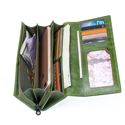 Genuine Leather Women Wallets by Contact's, Female Long Clutch Wallet, Large Capacity Phone Purse Photo Holder