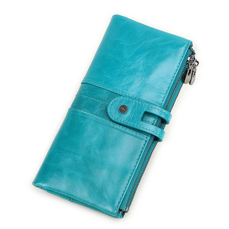 Vintage CONTACTS Men Clutch Wallet Genuine Leather, Long Wallet, Card Holder, Zipper Coin Purse, Money Organizer