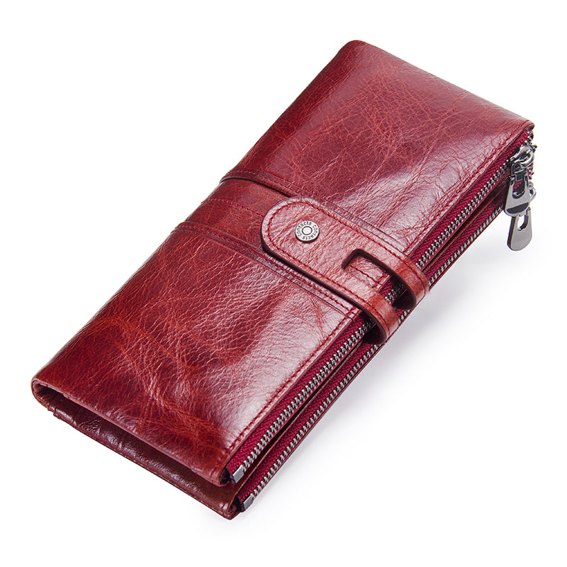 Vintage CONTACTS Men Clutch Wallet Genuine Leather, Long Wallet, Card Holder, Zipper Coin Purse, Money Organizer