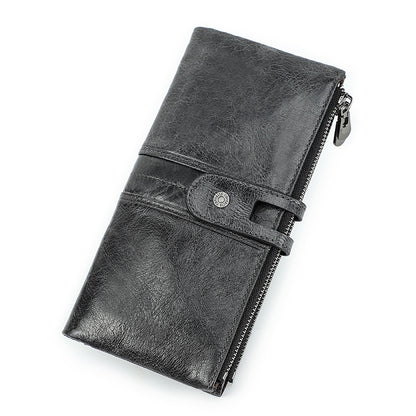 Vintage CONTACTS Men Clutch Wallet Genuine Leather, Long Wallet, Card Holder, Zipper Coin Purse, Money Organizer