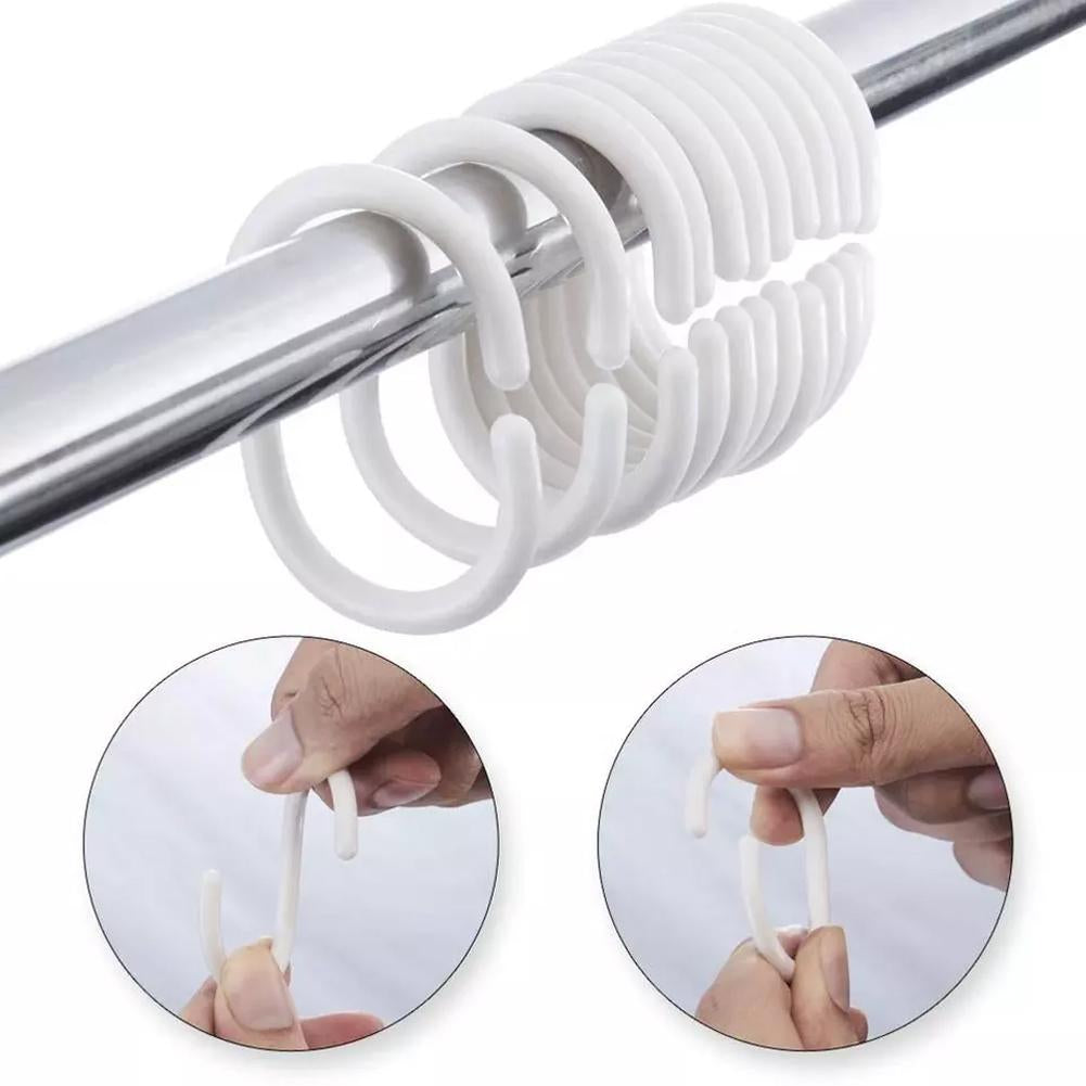 12PCS Plastic C Type Shower Curtain Hook Hangers, Durable Bath Drape Loop Clips for Easy Glide Replacement
