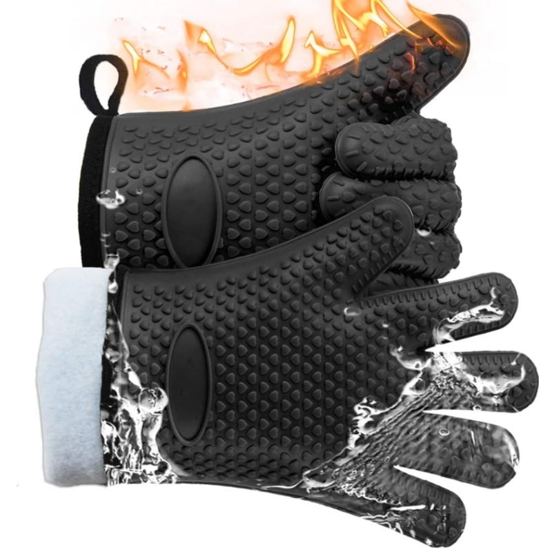 Premium Silicone Oven Mitts, Heat Resistant Cotton Lined Cooking Gloves, Waterproof & Non-Slip for BBQ, Grilling, Baking