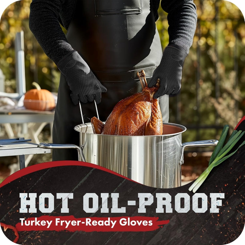 Premium Silicone Oven Mitts, Heat Resistant Cotton Lined Cooking Gloves, Waterproof & Non-Slip for BBQ, Grilling, Baking