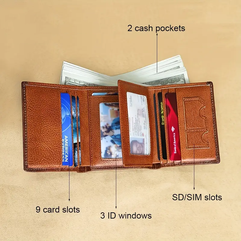 Retro Mens Wallet RFID Anti Theft Brush Short Style Three Fold Design Large Capacity With Photo Slo 4