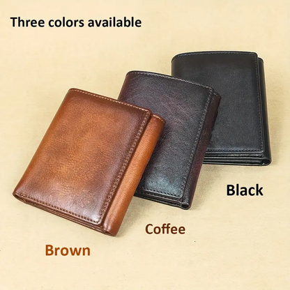 Retro Mens Wallet RFID Anti Theft Brush Short Style Three Fold Design Large Capacity With Photo Slo 5
