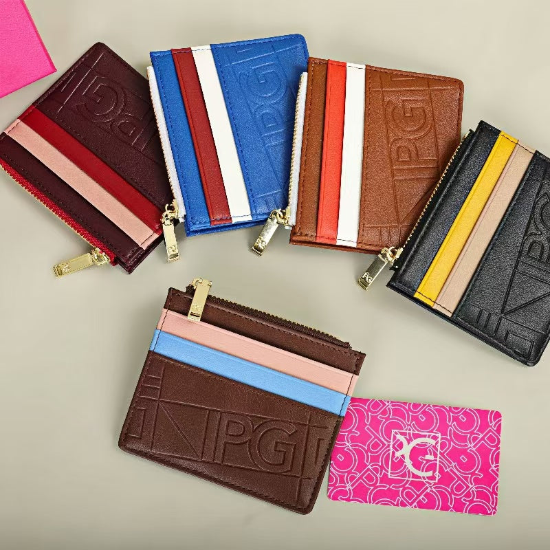 Fashion Retro PG Women's Wallet, Button Folding Monogram Bag, Metal Zipper Leather Purse, Card Organizer Wallet