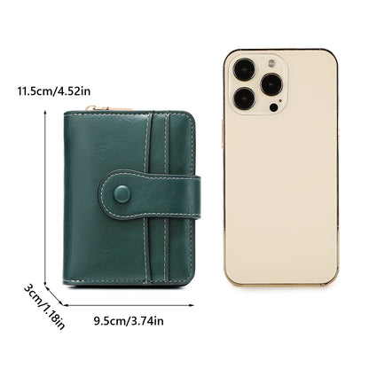 Women RFID Blocking Wallet, Zipper Buckle Multi-Card Holder, Retro Short Coin Purse, Compact Functional Design