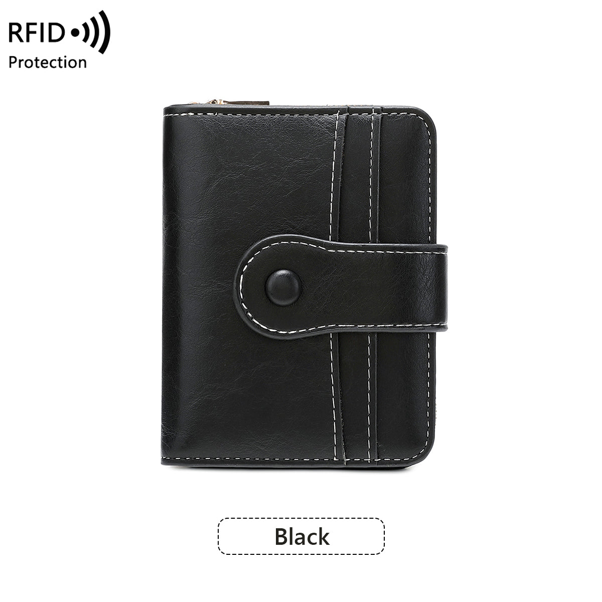 Women RFID Blocking Wallet, Zipper Buckle Multi-Card Holder, Retro Short Coin Purse, Compact Functional Design