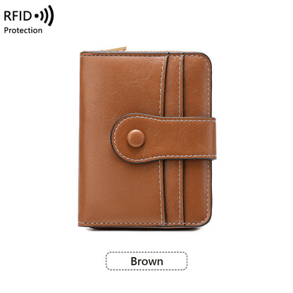 Women RFID Blocking Wallet, Zipper Buckle Multi-Card Holder, Retro Short Coin Purse, Compact Functional Design