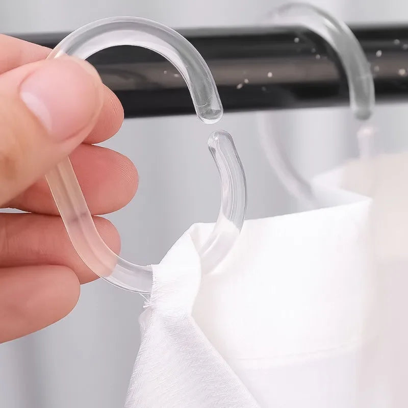 Transparent Shower Curtain Rings, C-Type Hooks Reusable Bathroom Curtain Hangers Rust-Proof Plastic Clips