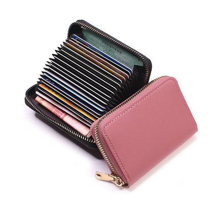 PU Leather Business Card Holder Wallet, Gray Credit Card Case for Men Women, 9 Slot ID Organizer Coin Purse