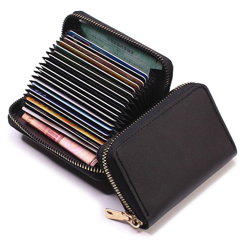 PU Leather Business Card Holder Wallet, Gray Credit Card Case for Men Women, 9 Slot ID Organizer Coin Purse