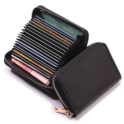 PU Leather Business Card Holder Wallet, Gray Credit Card Case for Men Women, 9 Slot ID Organizer Coin Purse