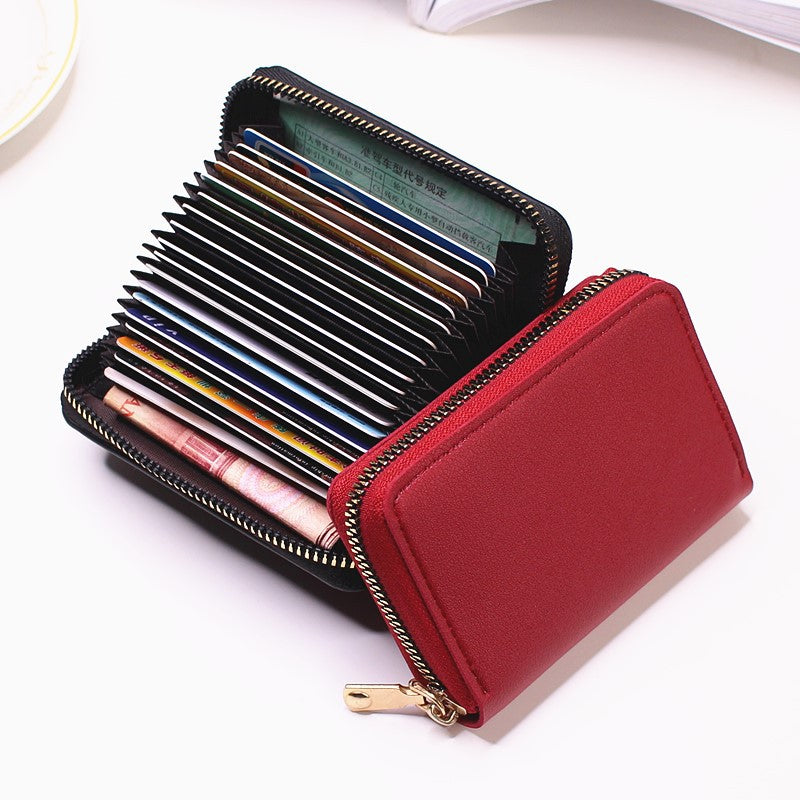 PU Leather Business Card Holder Wallet, Gray Credit Card Case for Men Women, 9 Slot ID Organizer Coin Purse