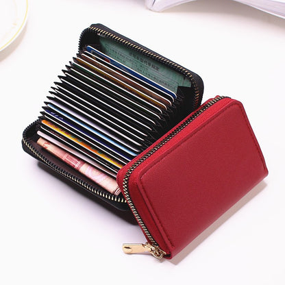 PU Leather Business Card Holder Wallet, Gray Credit Card Case for Men Women, 9 Slot ID Organizer Coin Purse